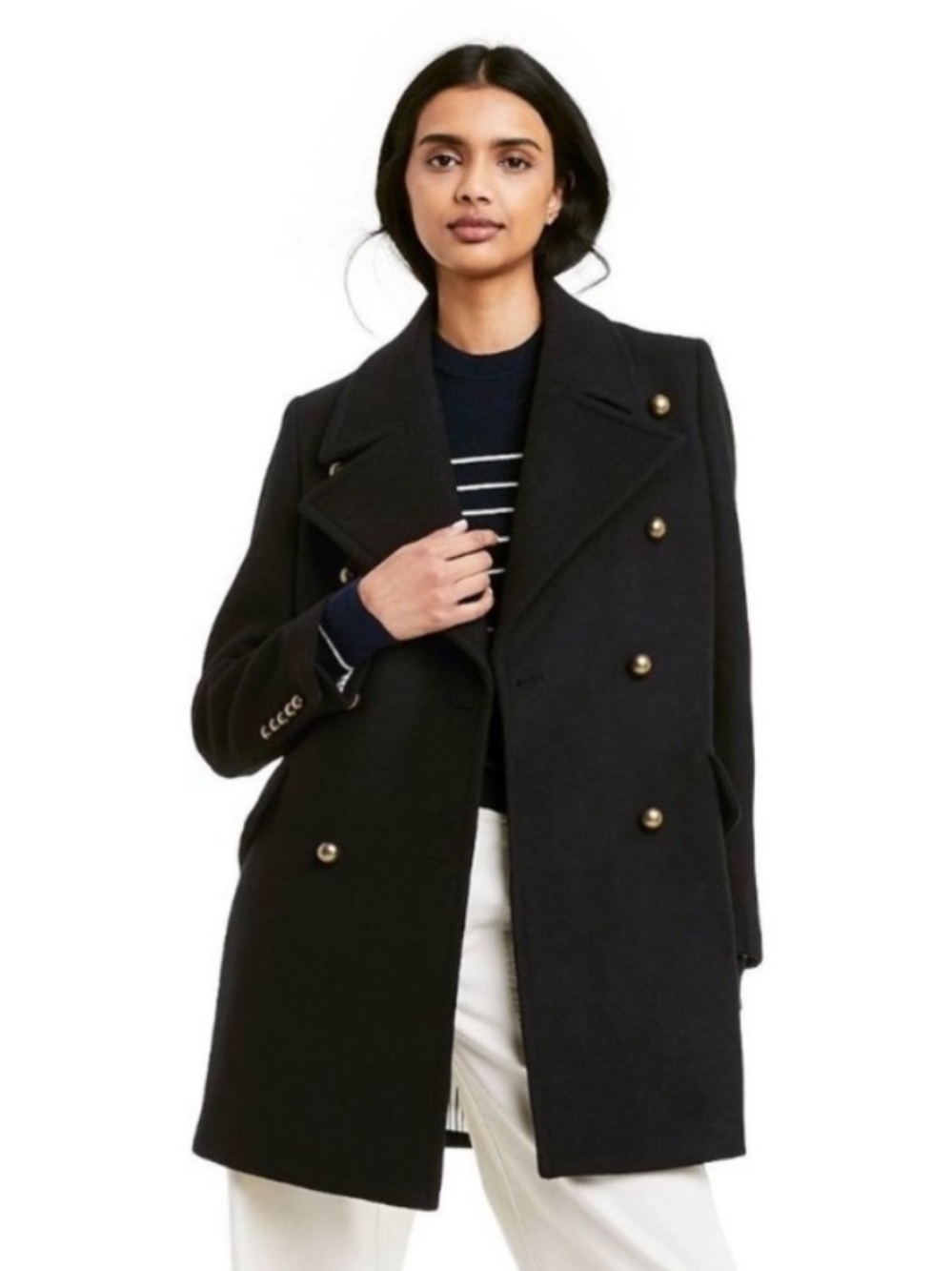 Nili Lotan x Target Black Double-Breasted Pea Coat with Gold Buttons